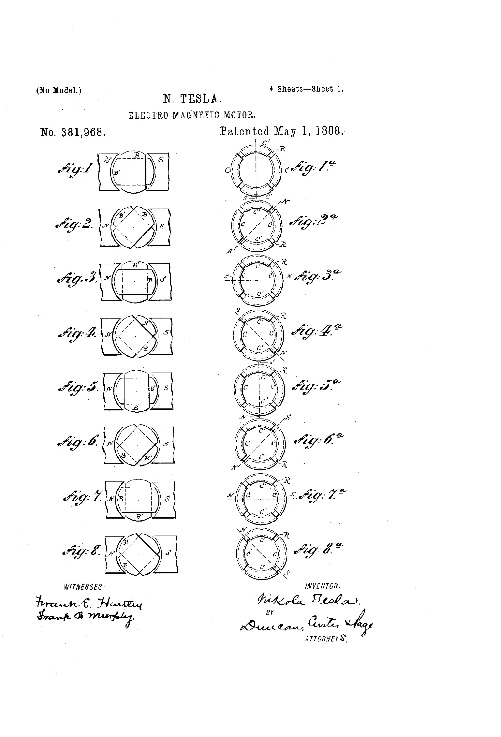 Patente US 381.968: Electro-Magnetic Motor